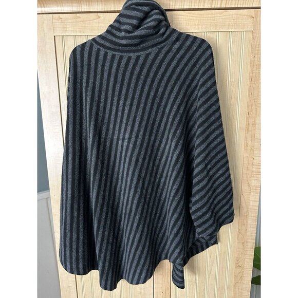 Soft Surroundings Poncho Women One Size Gray Black Stripe Cowl Neck Sweater Cozy - Picture 2 of 5